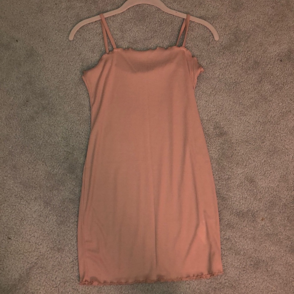 Petite strappy rib lettuce hem bodycon dress